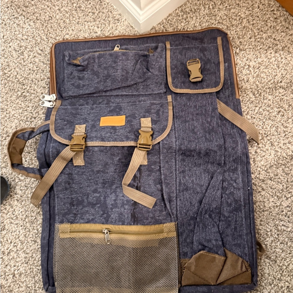 Art Bag  Navy Blue Travel Backpack with Tan Accents